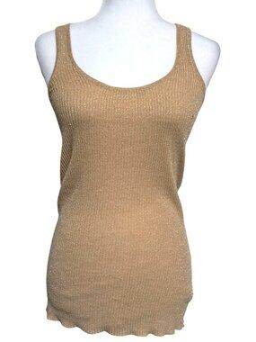 Y2K Xhilaration Gold Tank Top Womens M Medium Sparkly Ribbed Scoop Neck Sleevele